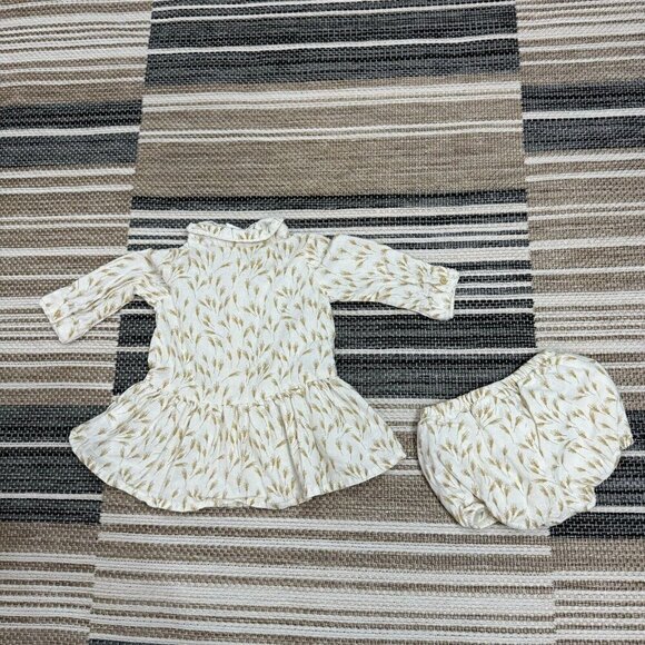 H&M Baby Two Piece Dress Set Wheat Print Cotton Fabric Natural White Size 6M - Picture 4 of 10